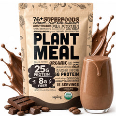 sapling front package showing organic chocolate meal replacement providing convenience