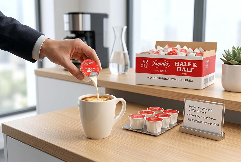 Saputo box interior with 192 pods demonstrating bulk supply and low-restock benefit