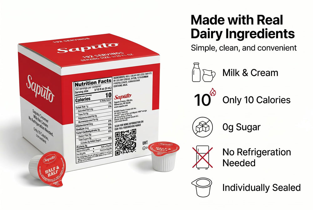 Saputo creamer on office breakroom counter showing convenience for staff and guests