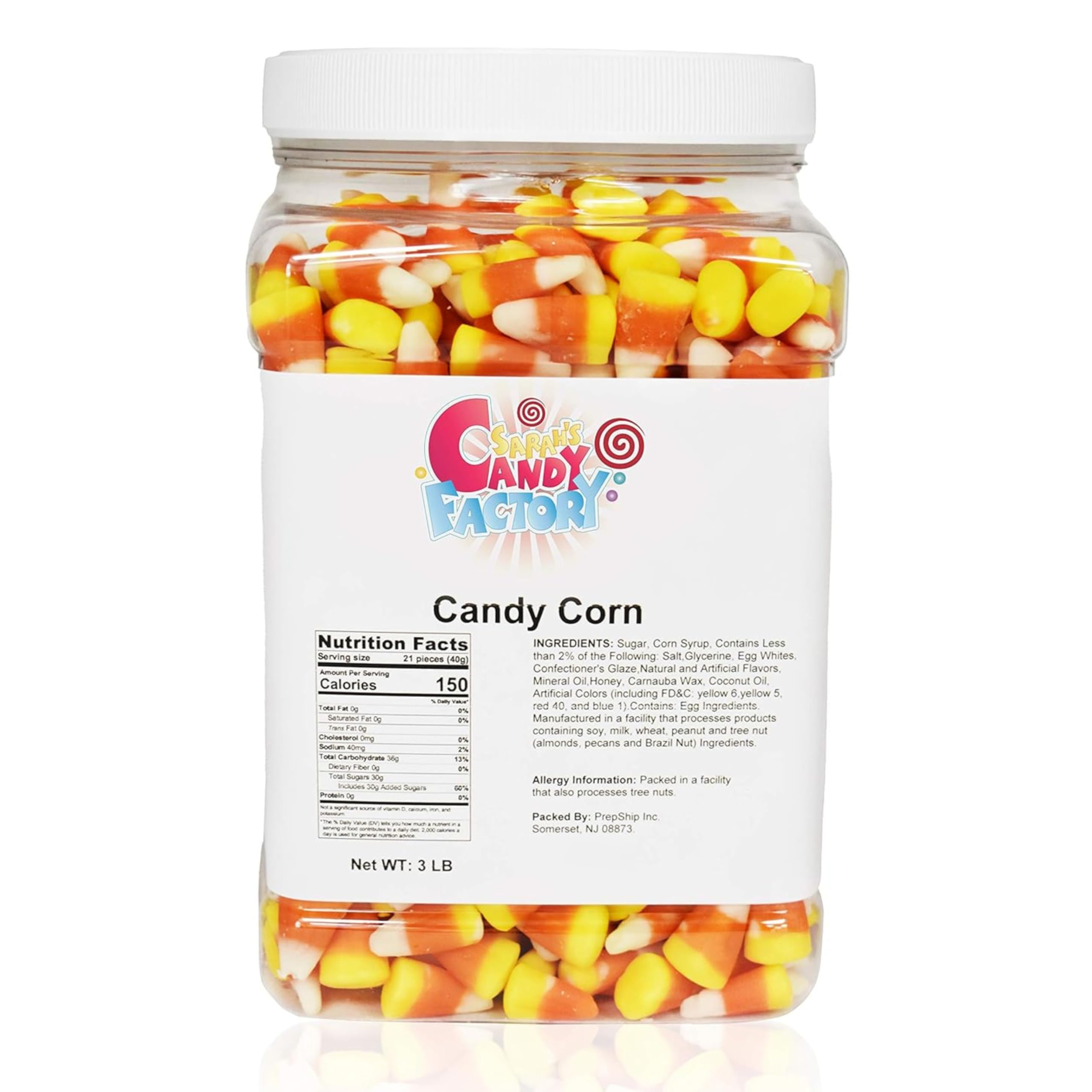 Sarah's Candy Factory jar front view showing colorful candy and resealable lid