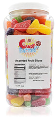 Sarah's Candy Factory front jar view showing colorful fruit slices and large quantity