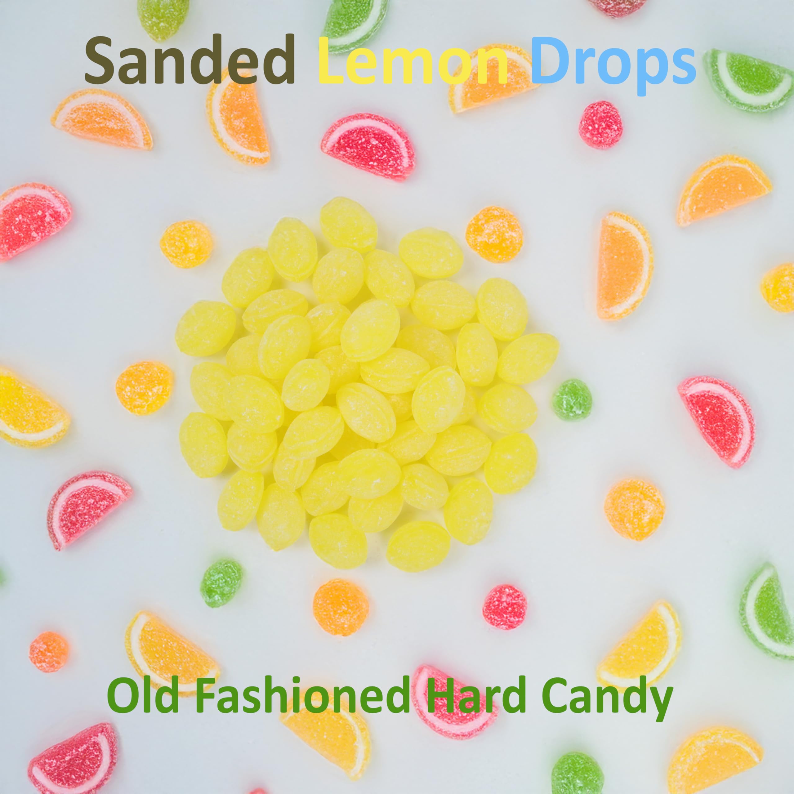 Sarah's Candy Factory lemon drops poured in glass bowl offering bright citrus snack appeal