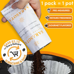Sarasota Coffee open 2oz packet pouring grounds into filter for ease