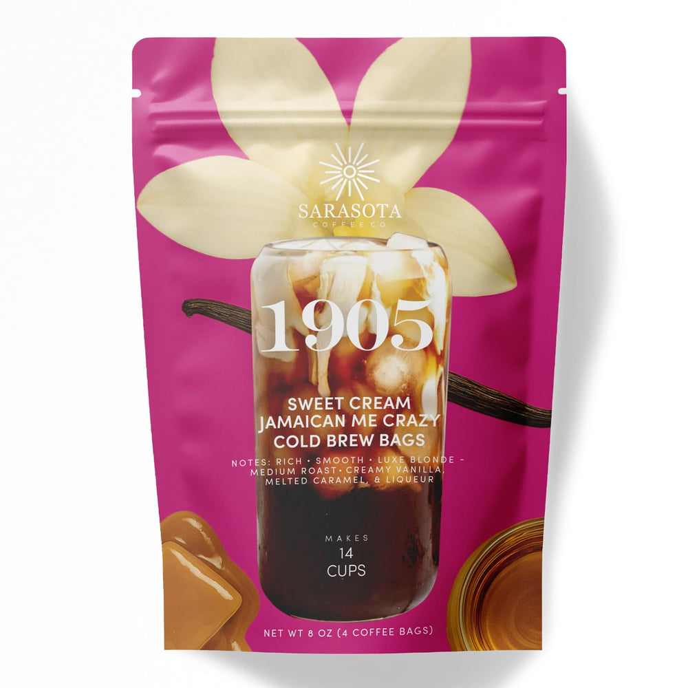 Sarasota Coffee front pouch view showing convenient cold brew bags