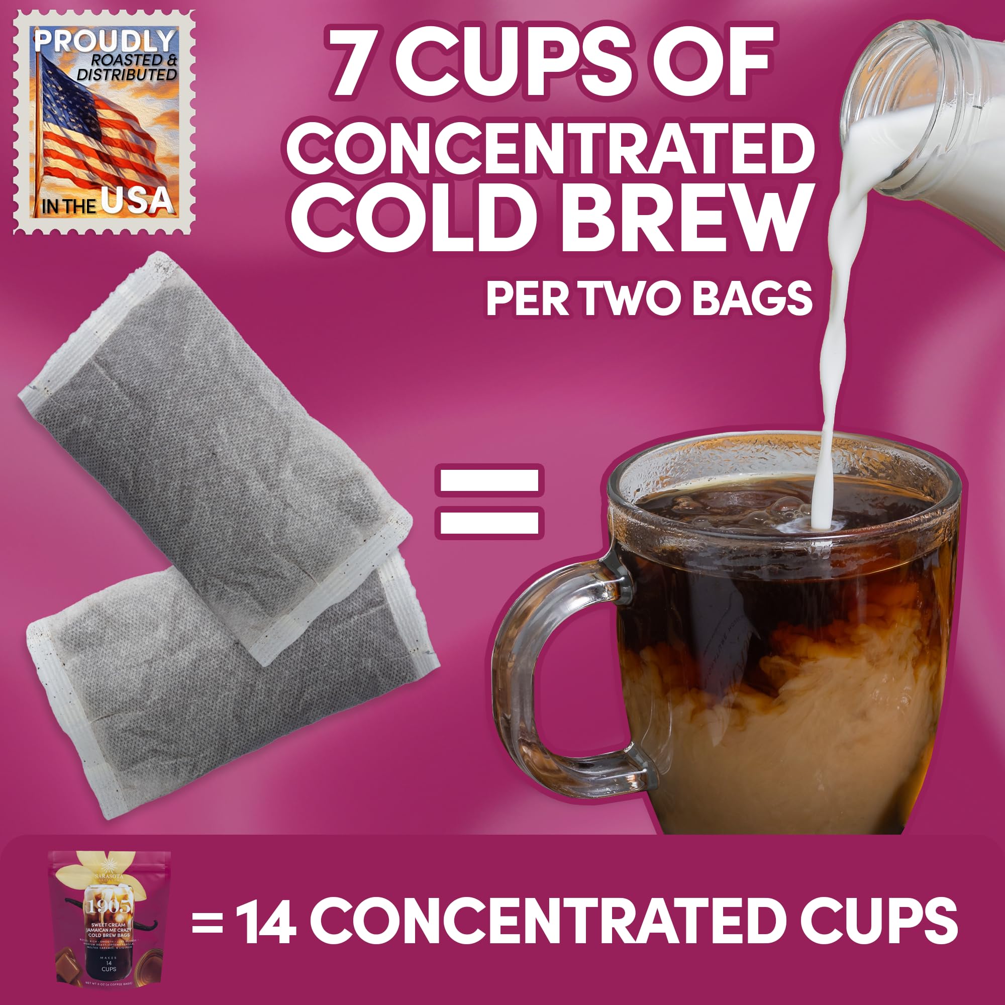 Sarasota Coffee filter pack steeping in a pitcher for effortless cold brew
