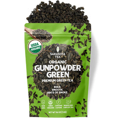 Sarasota Coffee & Tea Co. front packaging showing 1 lb bulk bag and branding benefit