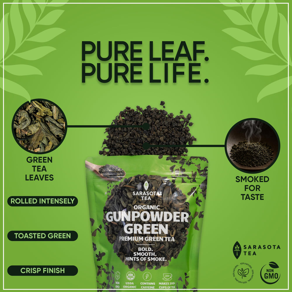 Sarasota Coffee & Tea Co. bag label and certification close-up showing USDA organic claim