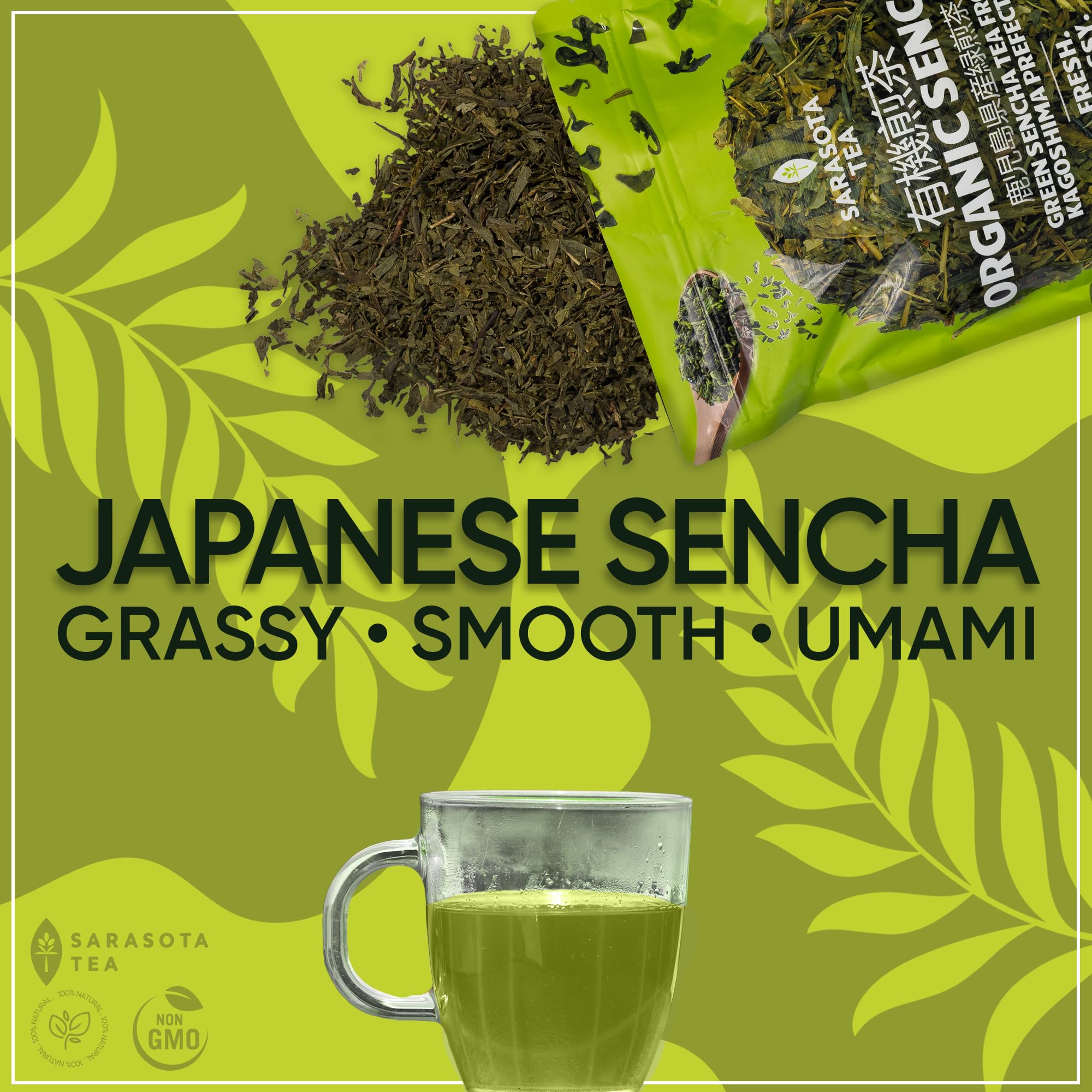 SARASOTA COFFEE & TEA CO. loose leaf close-up showing leaf quality and aroma