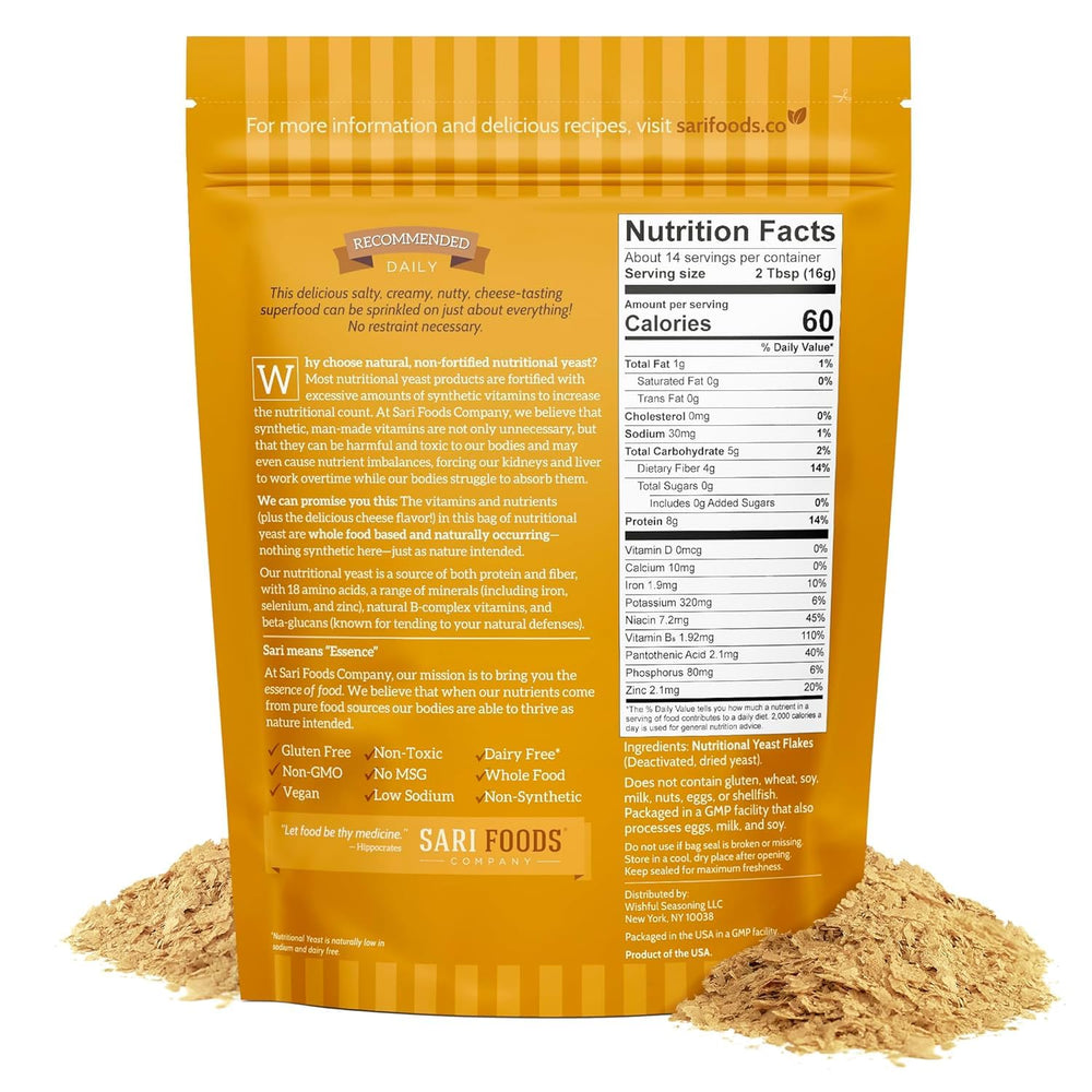 Close-up of Sari Foods flakes texture highlighting light, flaky consistency and nutrition