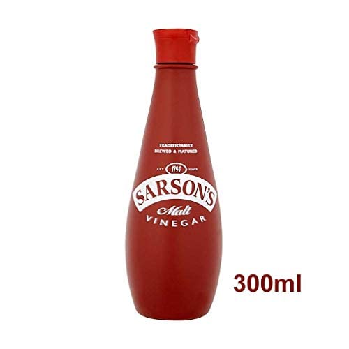 Sarson's bottle beside a plate of chips in kitchen, demonstrates serving and flavour lift