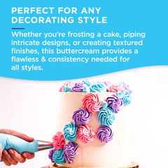 Satin Ice buttercream spread on cake showing even coverage and polished finish benefit