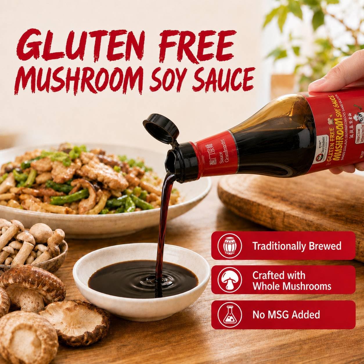 Sauce Grandmaster poured sauce showing glossy texture and deep reddish-brown color