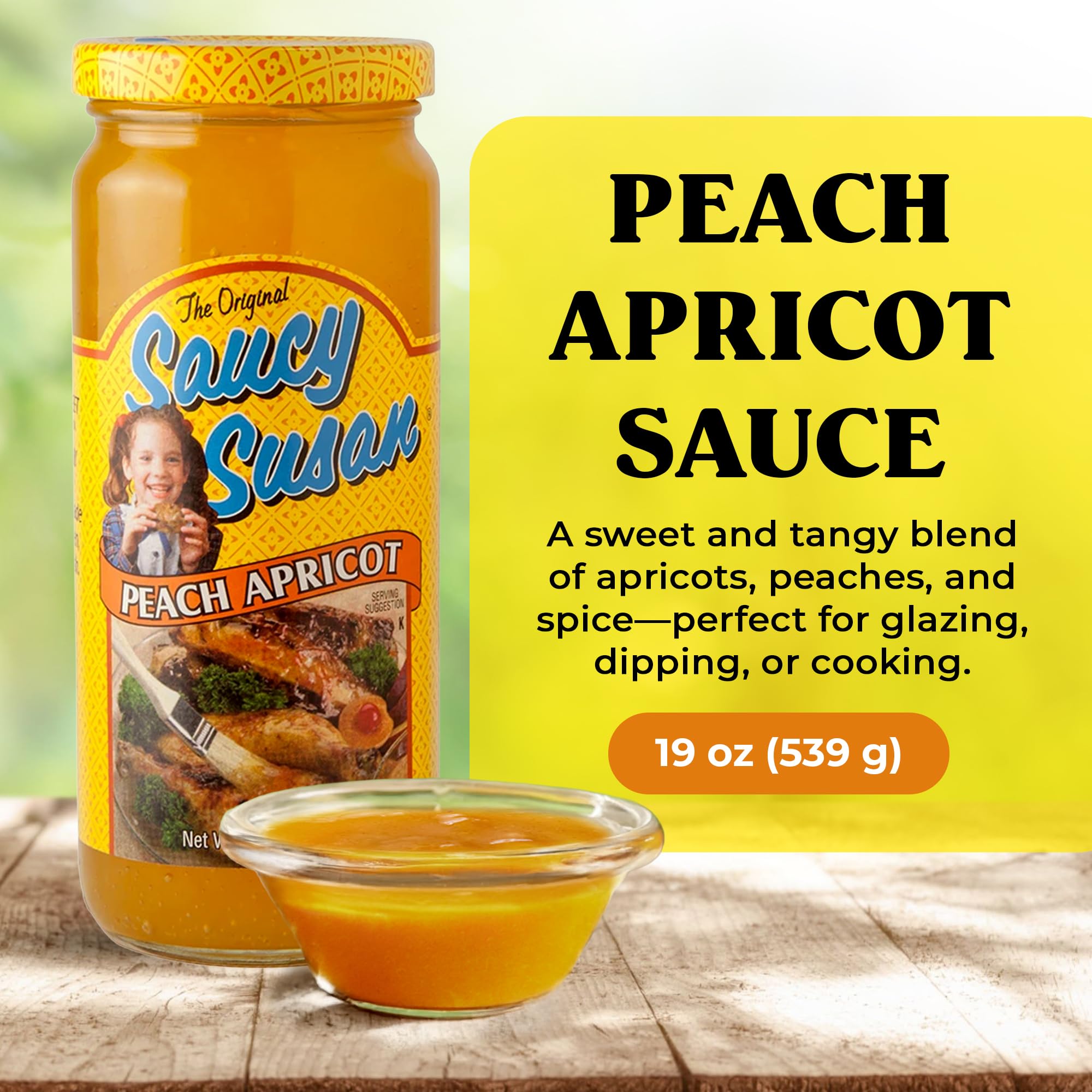 Saucy Susan jar opened with sauce level visible for easy serving and convenience