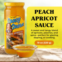 Saucy Susan jar opened with sauce level visible for easy serving and convenience