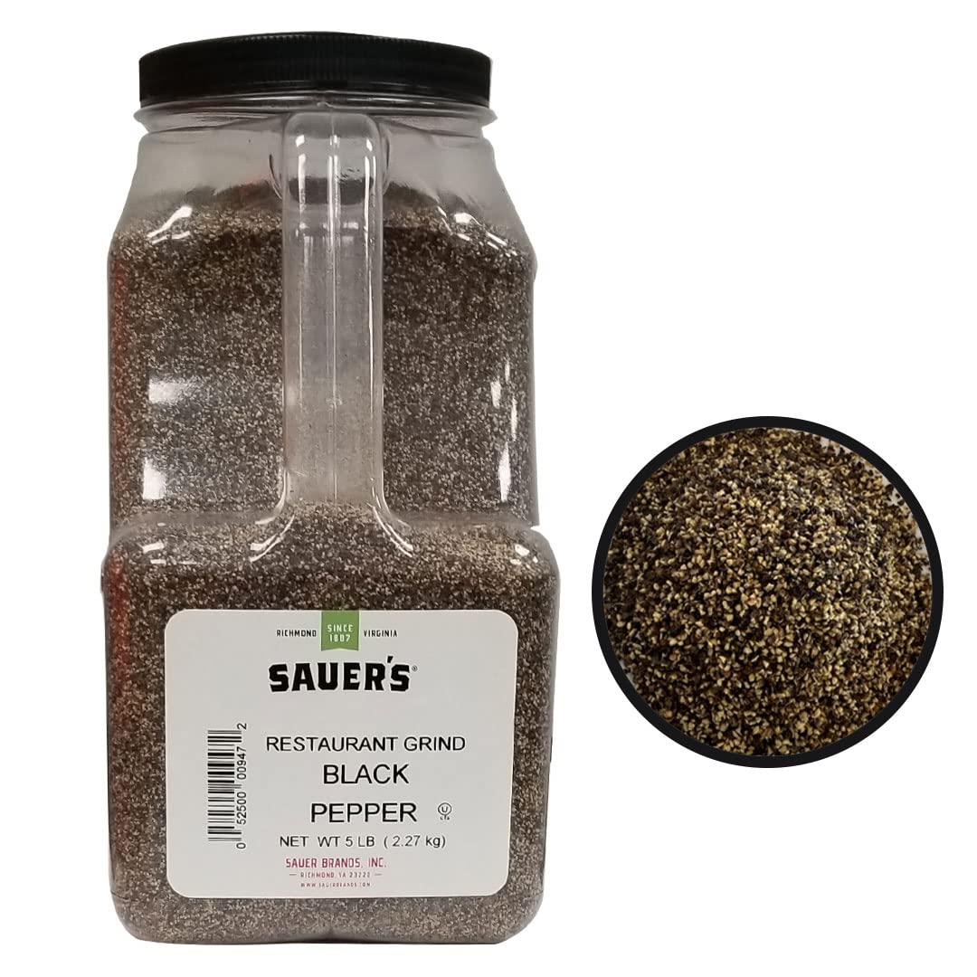 Sauer's 5 lb canister front label showing bulk foodservice packaging and brand clarity