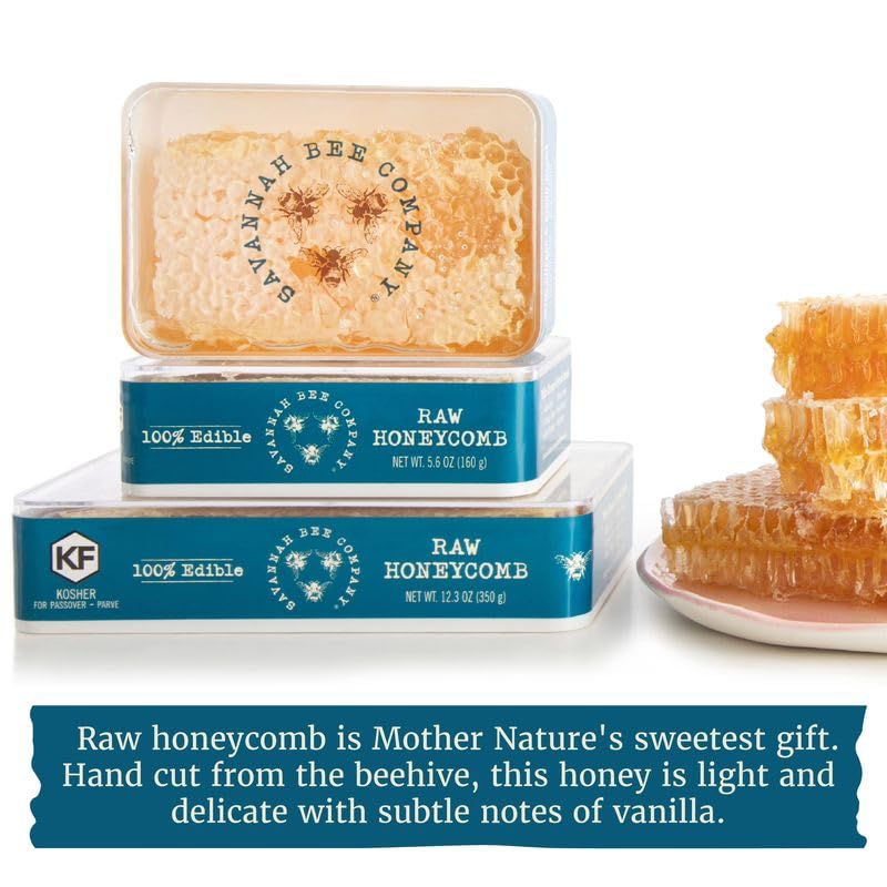 Savannah Bee Company honeycomb beside a coin showing 5.6 oz scale