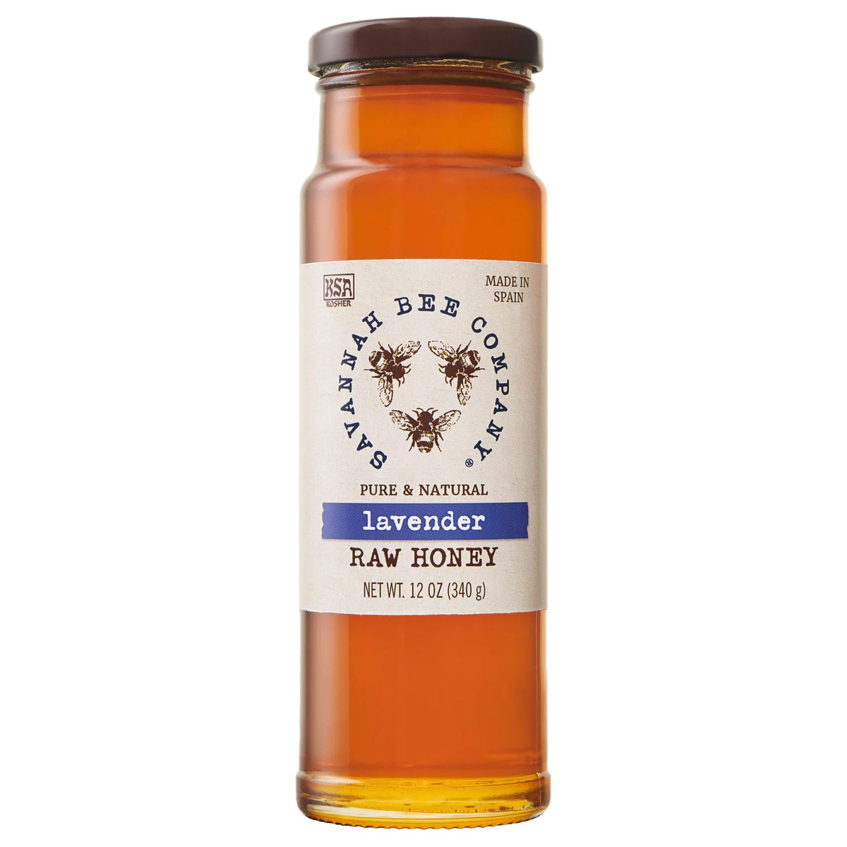 Savannah Bee Company front jar showing 12oz lavender honey label and jar