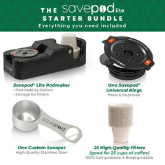 Savepod compostable filters close-up demonstrating eco-friendly, ready-to-use supply