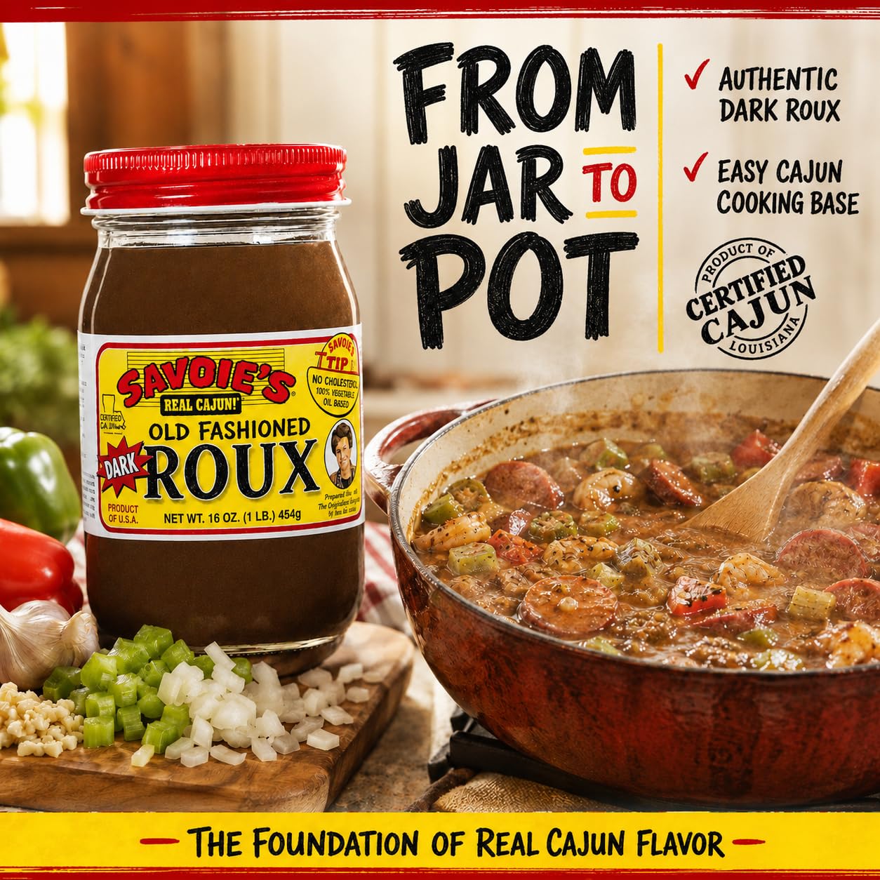 Savoie's jar label close-up displaying ingredients and allergen wheat notice