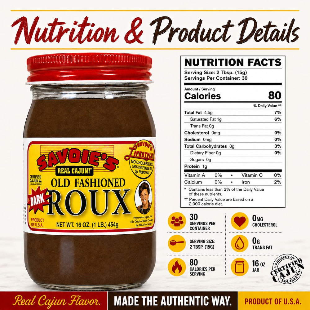 Savoie's open jar showing smooth dark roux texture and easy scooping benefit