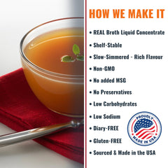 SAVORY CHOICE rich beef broth in a mug ready to sip providing fast savory comfort