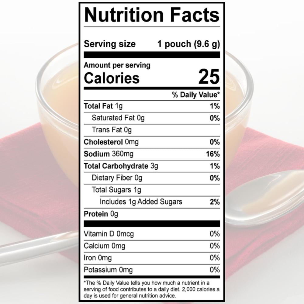 SAVORY CHOICE packets beside a measuring spoon showing compact pantry-friendly portions