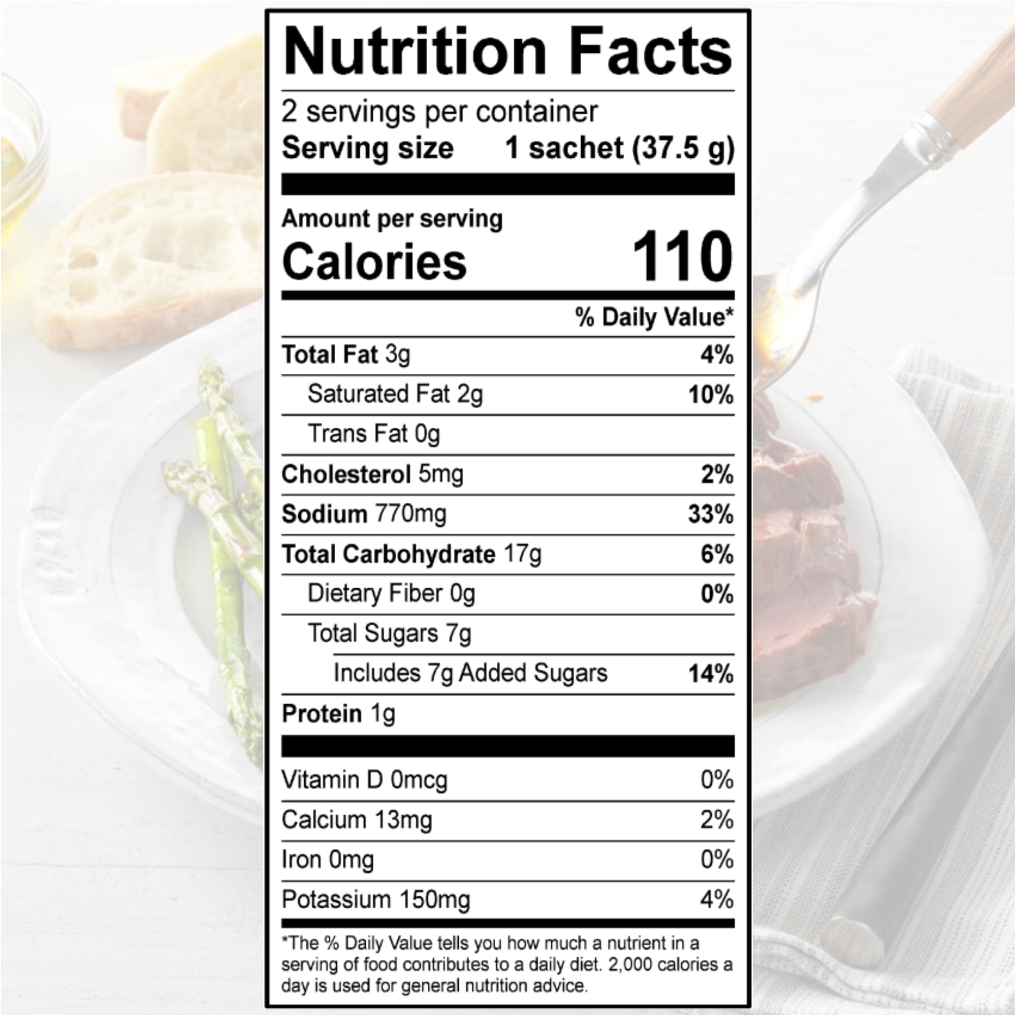 SAVORY CHOICE packet beside a tablespoon to show portion size and easy single-serve convenience