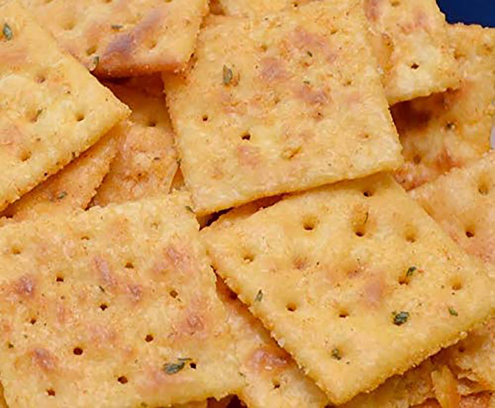Savory Fine Foods seasoned saltine crackers on plate ready to serve