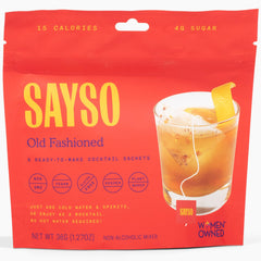 SAYSO front packaging showing 8-pack and low-calorie benefit