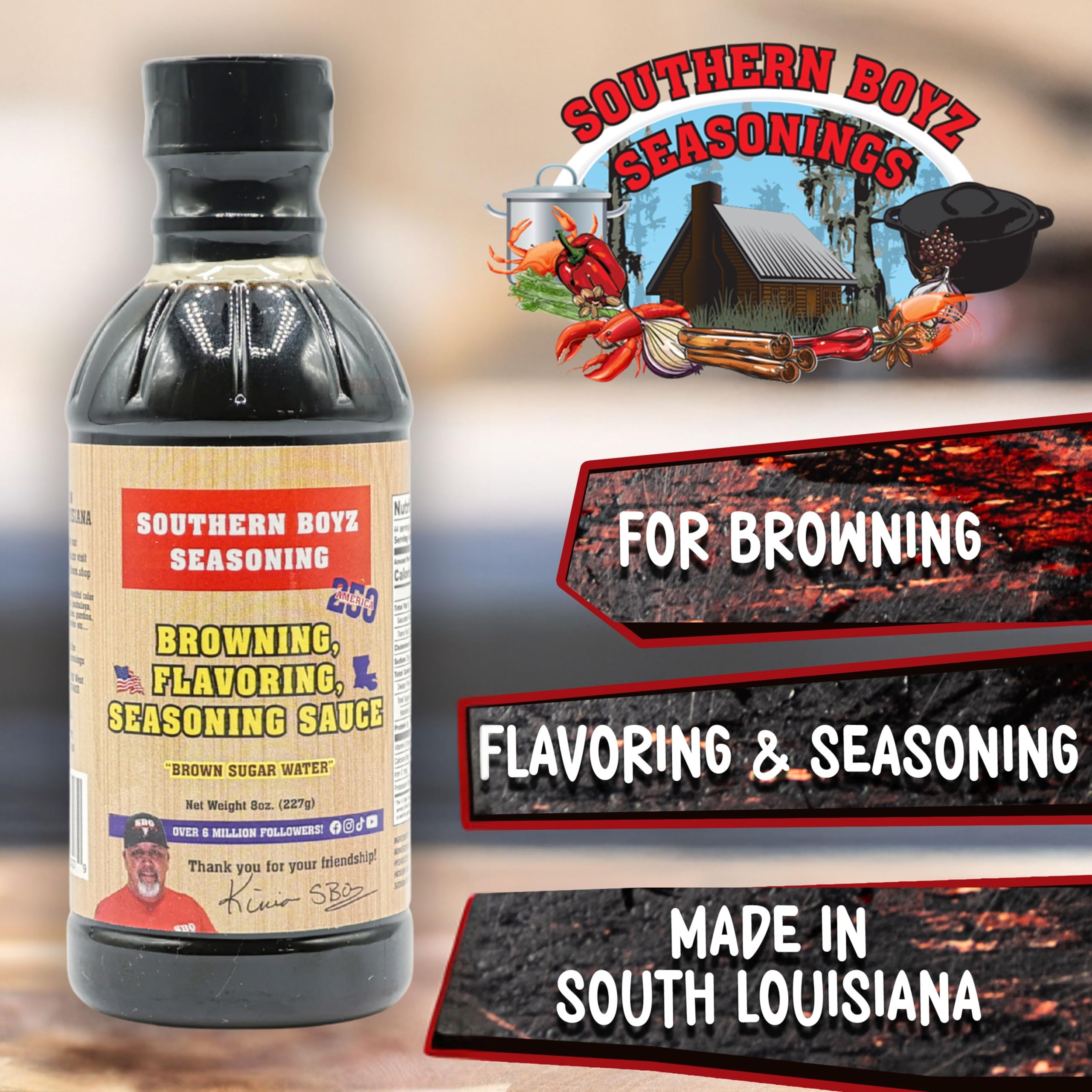 SBO SOUTHERN BOYZ close-up of glossy brown sugar sauce texture, enhances shine