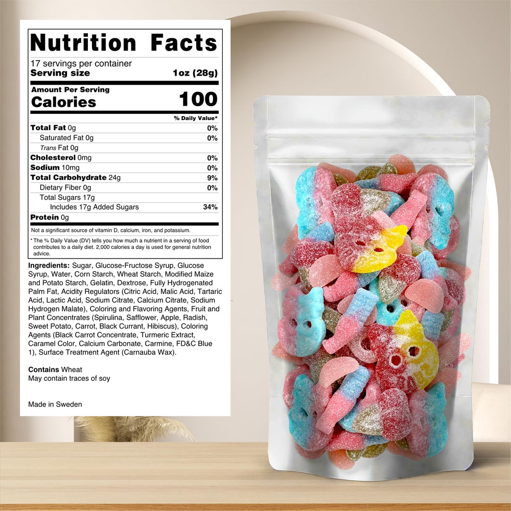 Scandylicious product label and ingredients showing origin and quality assurance