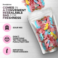 Scandylicious assorted mix detail showing gummy textures and intense sour appeal