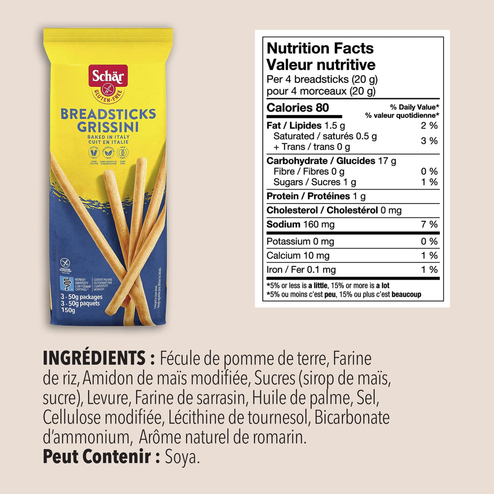 Schär breadsticks beside a ruler for scale to illustrate single-portion size