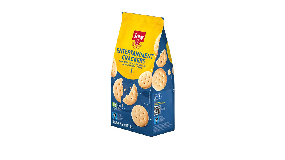 Schär nutrition and ingredient label visible to confirm gluten-free and non-GMO details