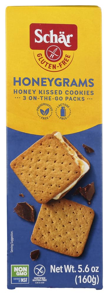 Schar Honeygrams front packaging showing four single-serve packs for convenience