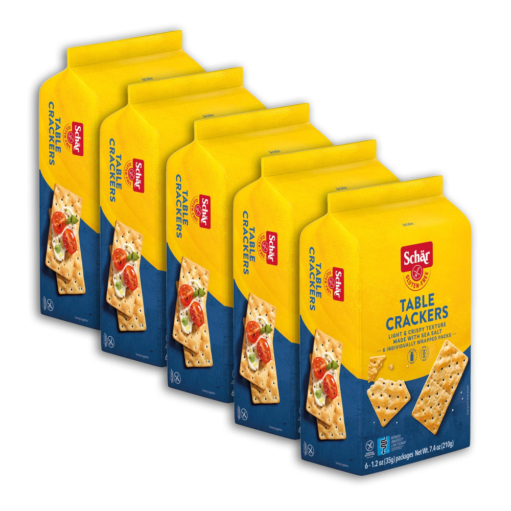 Schär front packaging showing five-box set and portion packs for easy storage