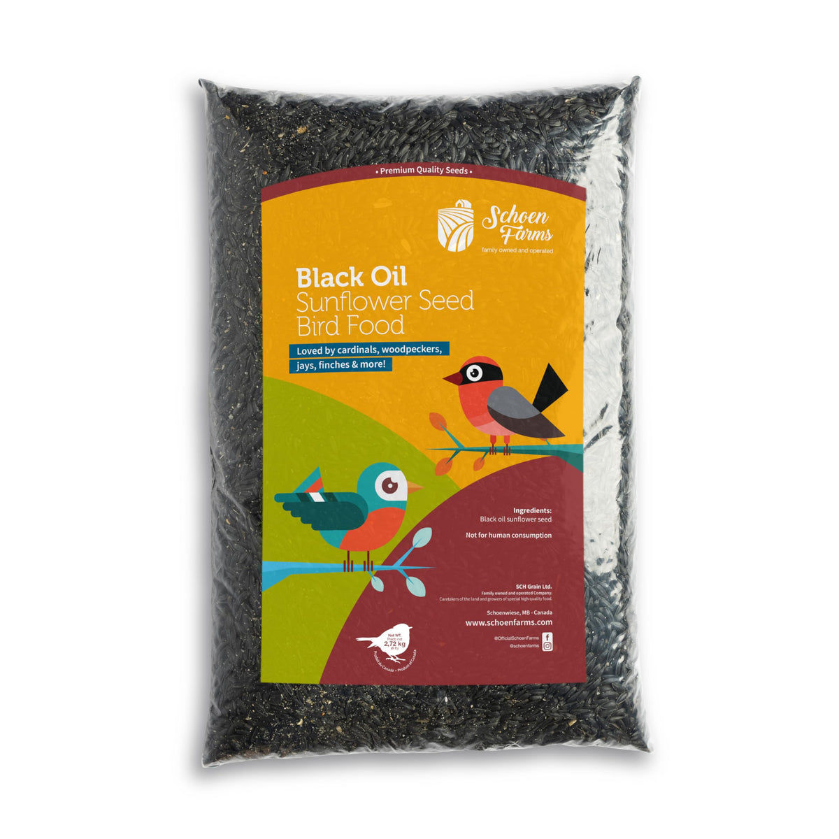 Schoen Farms front packaging showing 6 lb bag and brand benefit