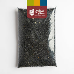 Schoen Farms close-up of black oil sunflower seed texture and nutrition