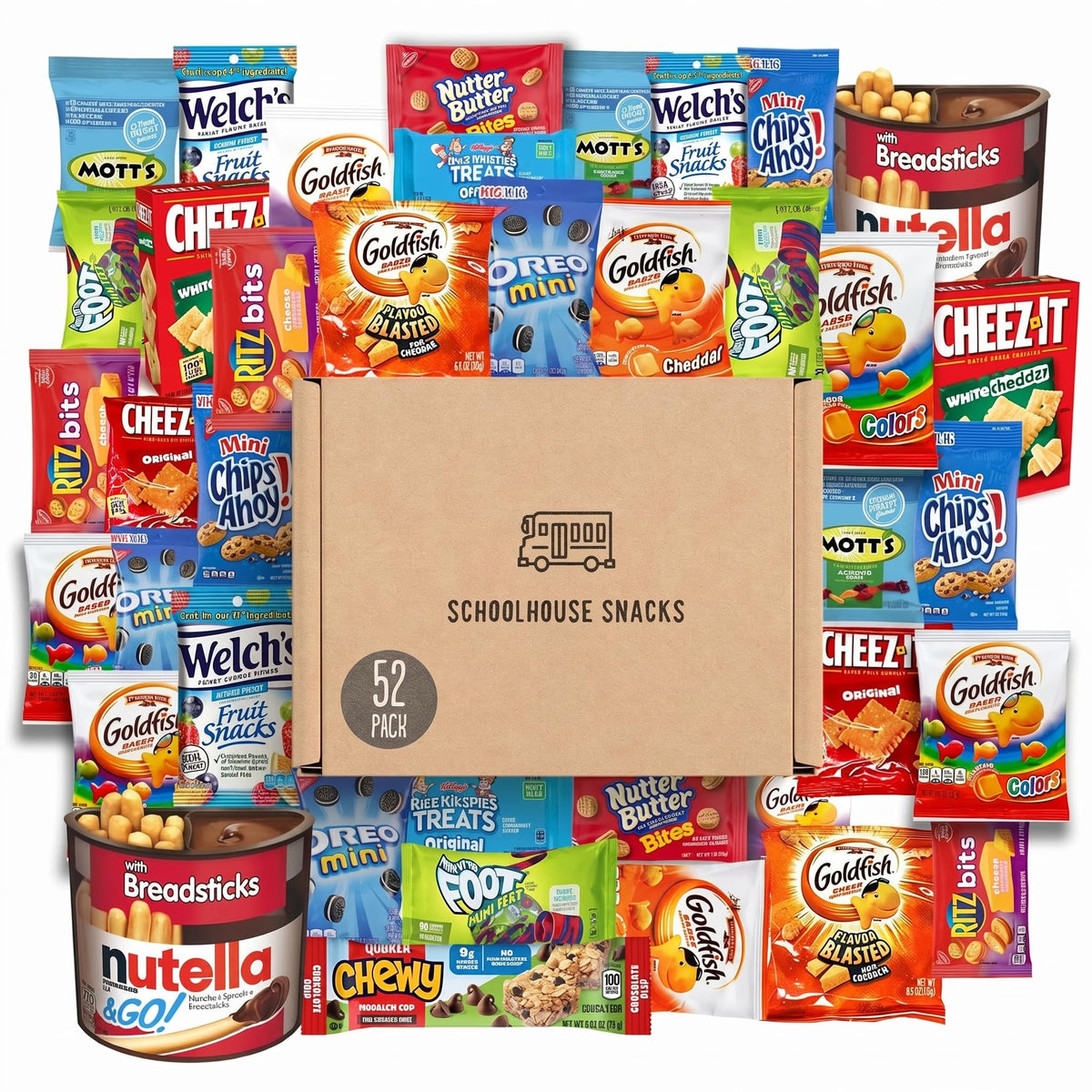 Schoolhouse Snacks front packaging showing variety and convenience