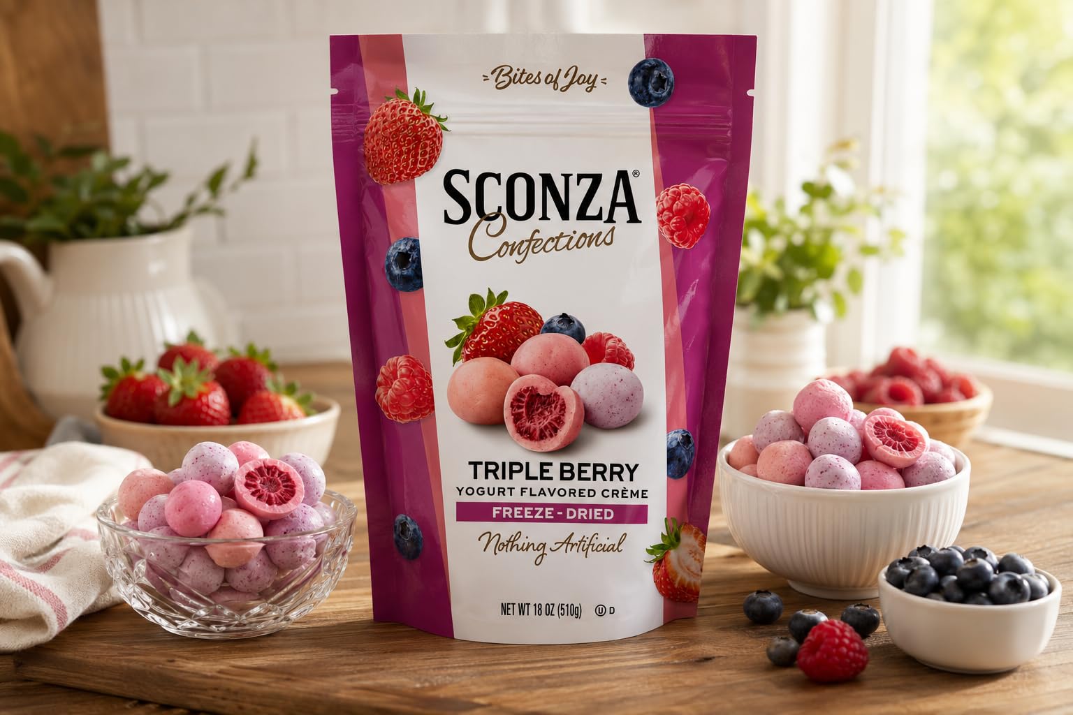 sconza in candy dish at a party displaying festive gifting and serving idea