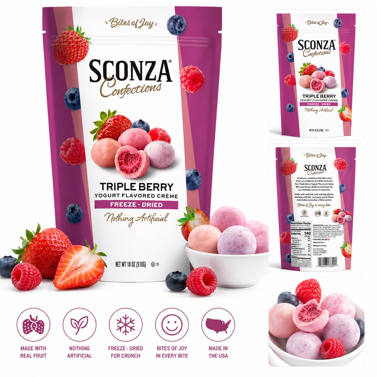 sconza held in hand to show 18 oz portion size and convenient sharing
