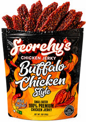Scorchy's front packaging showing bold buffalo chicken branding and spicy appeal