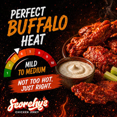 Detailed texture shot of Scorchy's jerky showing tender fibers and real pepper flecks