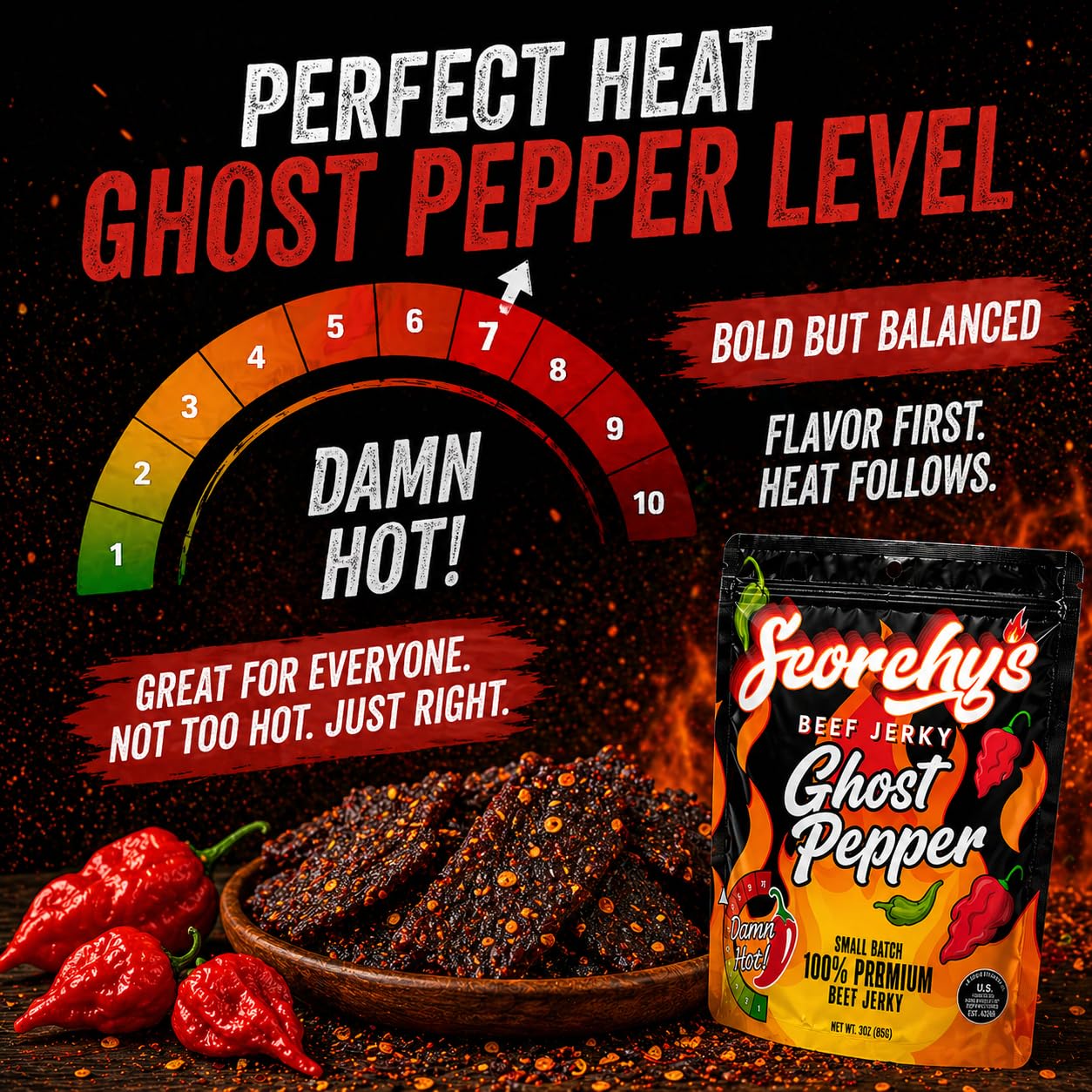 Scorchy's Jerky open bag with sticks ready to grab for quick protein