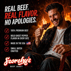 Scorchy's Jerky close-up texture highlighting lean beef and smoke flavor