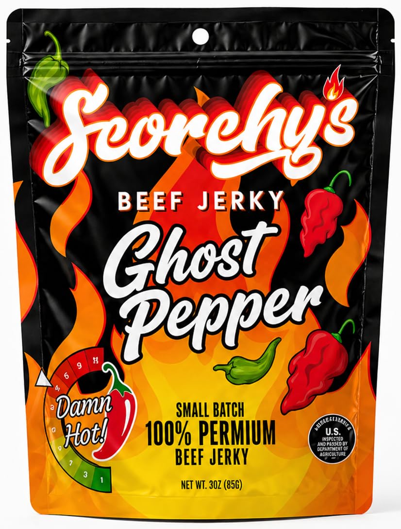Scorchy's Jerky front packaging showing bold branding and spicy appeal