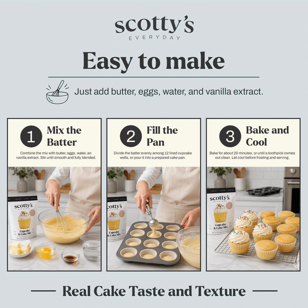 Scotty's Everyday party table display showing cupcakes as inclusive dessert option