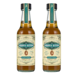 Scrappy's cardamom bitters front packaging showing label and two bottles for versatile use