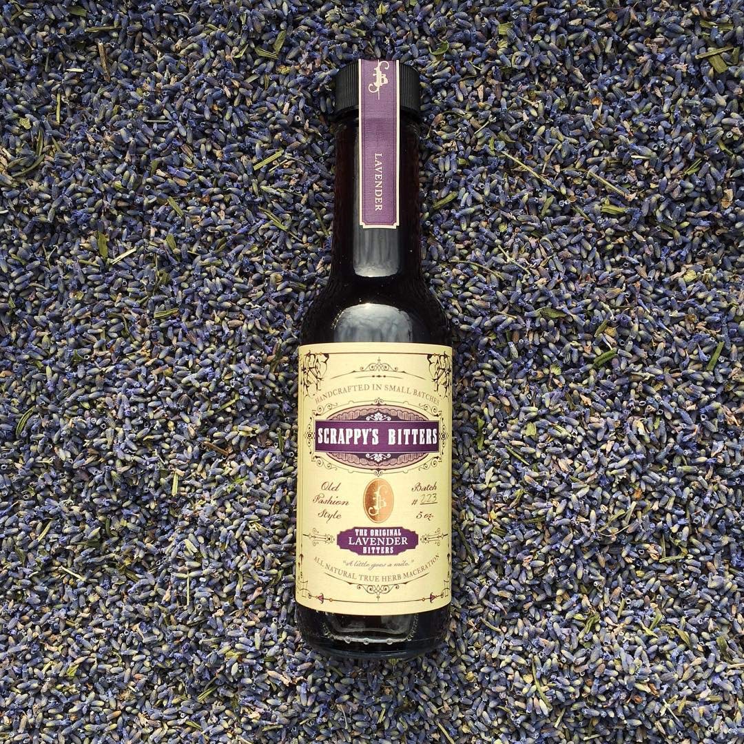 Close-up of Scrappy's Lavender bottle texture highlighting handcrafted quality