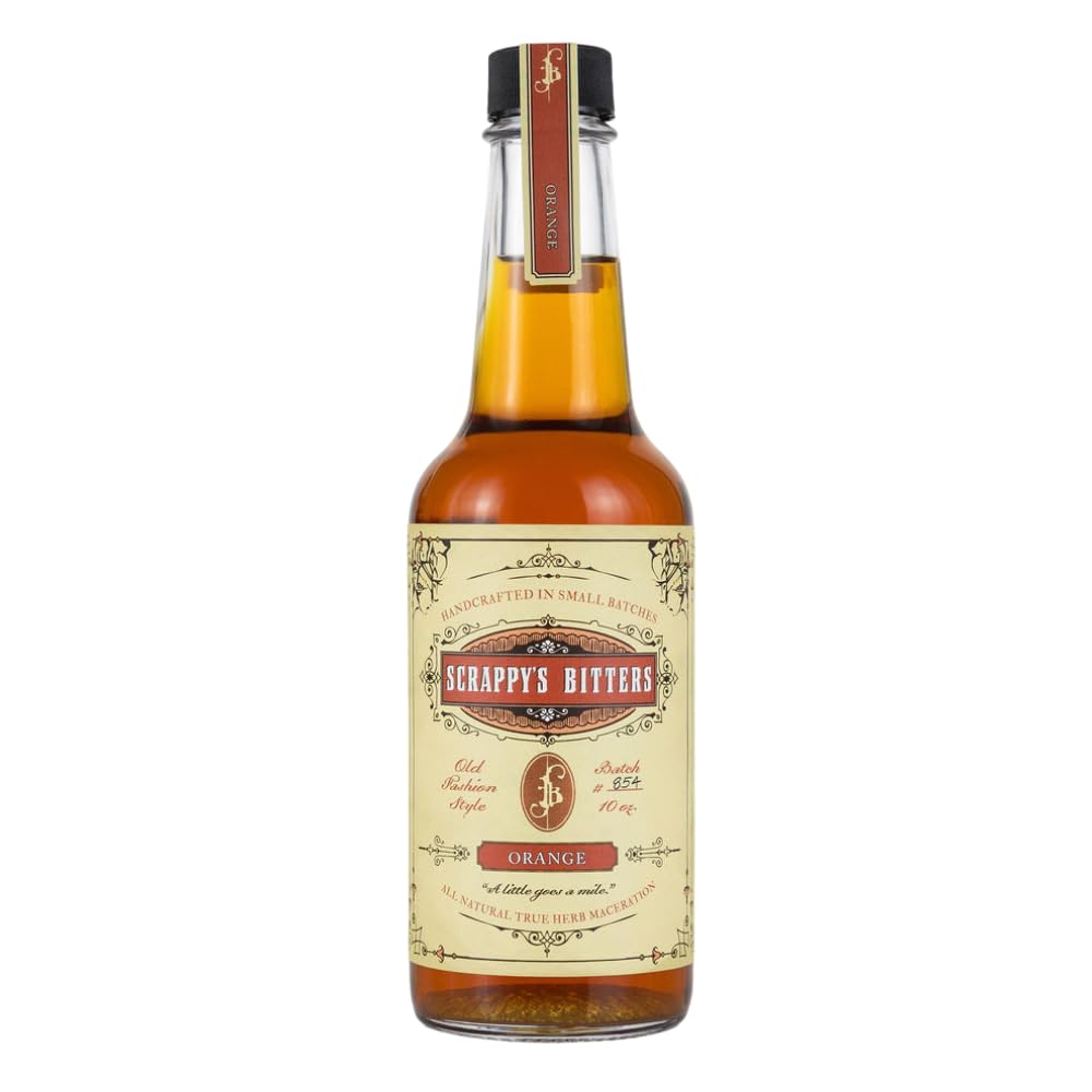 Scrappy's front label showing organic orange bitters and brand clarity